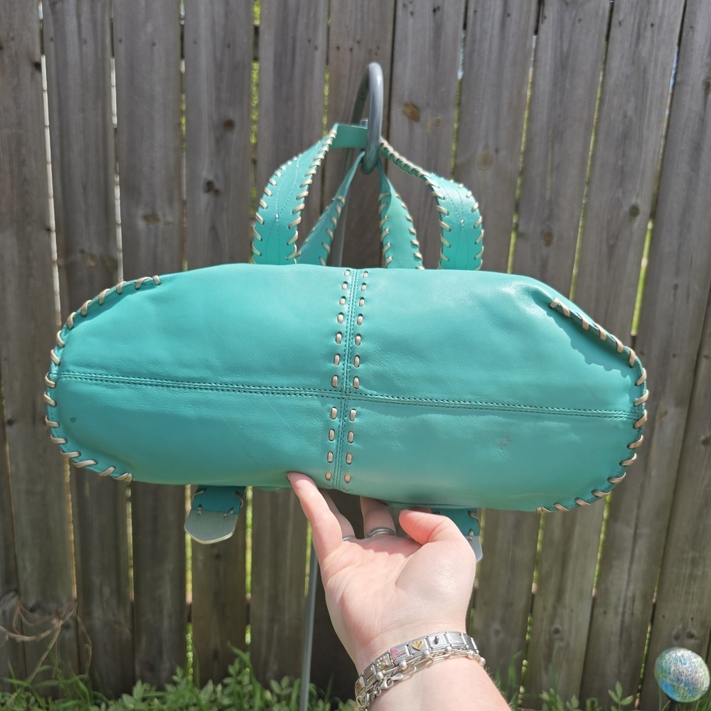 Vtg Y2k Rare Michael Kors Teal Woven Whipstitch Leather Satchel Shoulder Handbag - Picture 5 of 15
